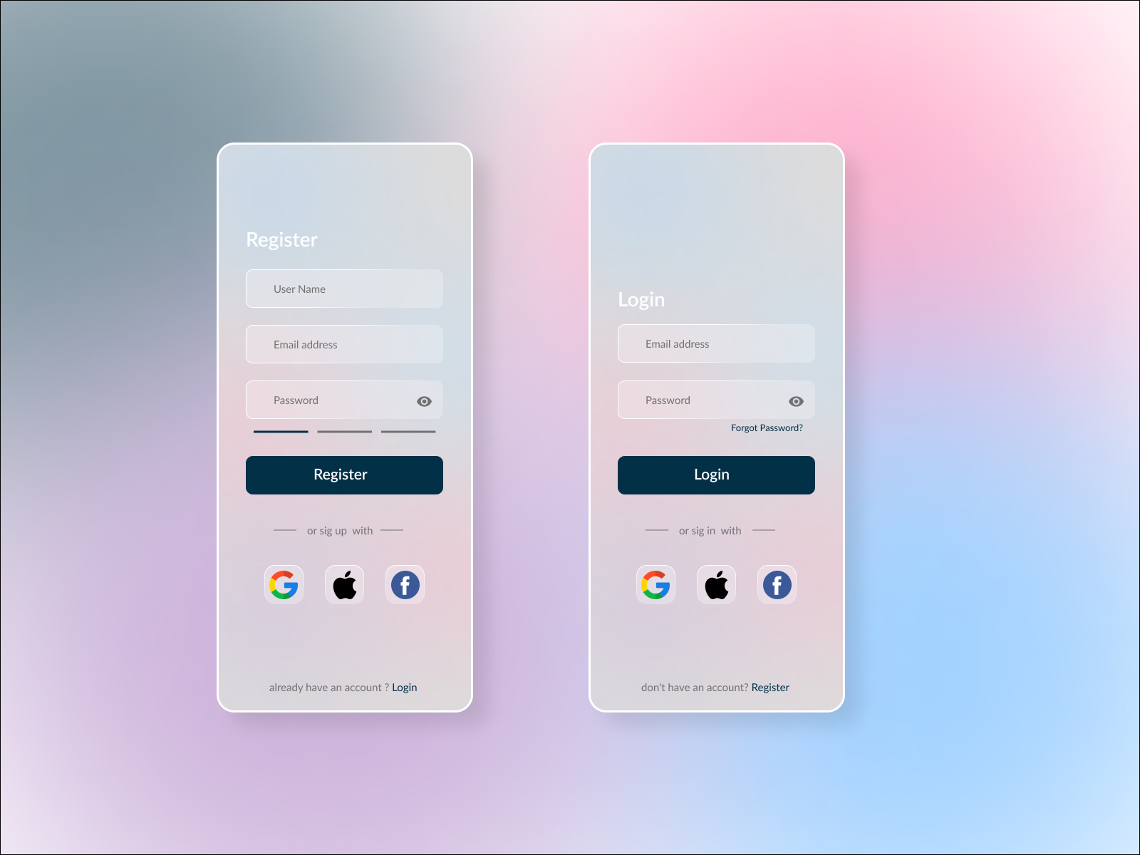 Glassmorphism Login and Register Mobile App UI UX design by Rizky ...