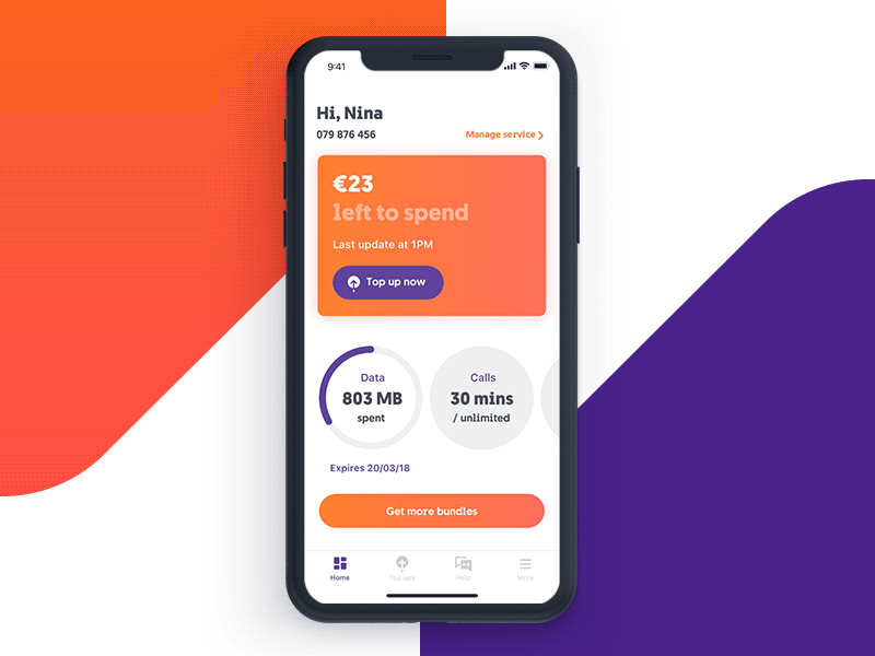 Topping up your prepaid balance animation app balance design interaction iphone x mobile telco telecom top-up ui ux