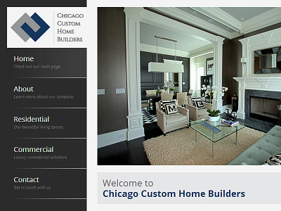 Home Page Design blue builders chicago construction custom gray home left menu left sidebar small business web web interface webdesign