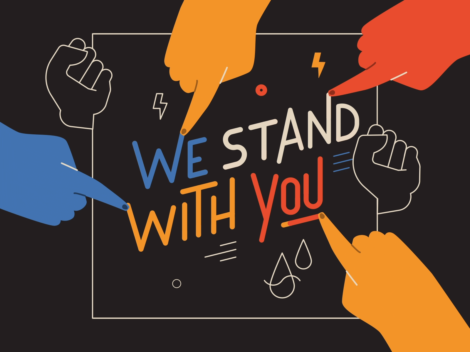 WE STAND WITH YOU ⭐️ animation black blacklivesmatter blue branding character colorful flat gif hand handmade justice light motion red respect stroke typeface typography yellow