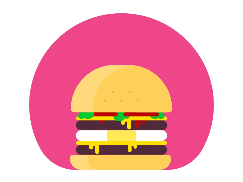Hello Dribbble after animation burger cheese cook dribbble first flat motion pink shot tasty