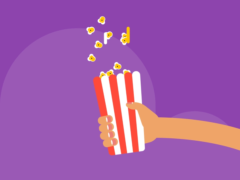 Popcorn time animation cinema color corn cup eat flat food hand motion movie popcorn