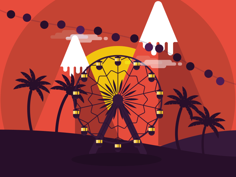 Coachella 2d balloon colorful ferris festival light motion music palm party red wheel