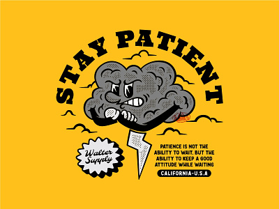 STAY PATIENT 1930s Character apparel art for sale branding clothing line cloudy design design for sale illustration lightning logo mascot illustration retro character retro illustration retro mascot retro mascot illustration rubberhose