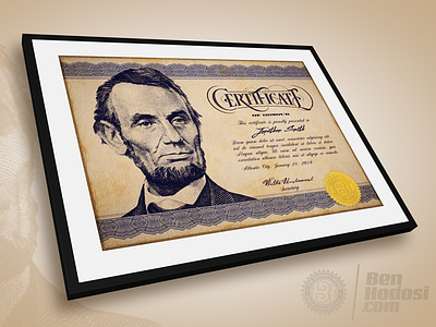 Vintage Certificate abe abraham lincoln blue brown certificate citizen elegant engraved engraving frame gold seal guilloche honor lincoln old style olde rough seal usa vintage