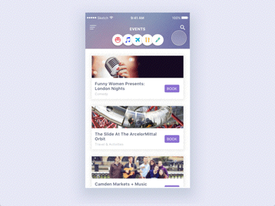 Events app booking design events genres gif interaction principle sketch ui ux