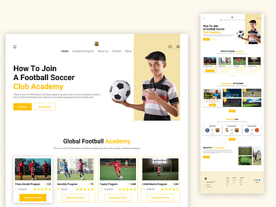 Football Academy Landing page design landing page landing page design ui user interface design website design