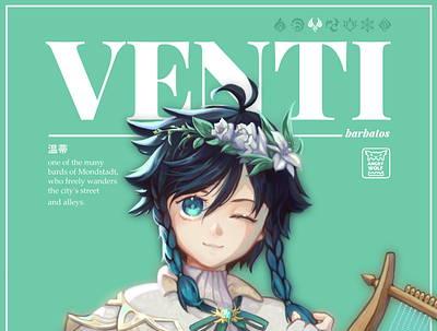 Genshin Fanart Poster of Venti anime character design gaming genshin graphic design illustration typography