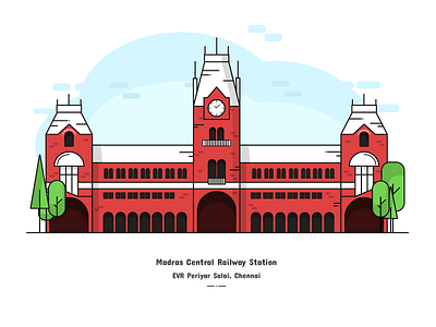 Madras Central Railway Station adobe illustrator central chennai concert one design digital digital art digital illustration illustration madras railways