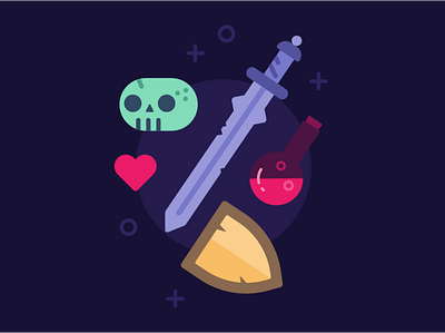 Geek Sleep Rinse Repeat, Illustration brand illustration gaming geek illustraion potion shield skull sword