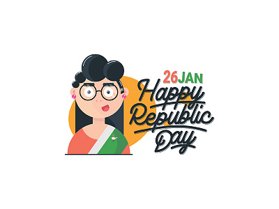Republic Day Character 26jan cartoon character flat india modern republic day saree teacher typography vector women