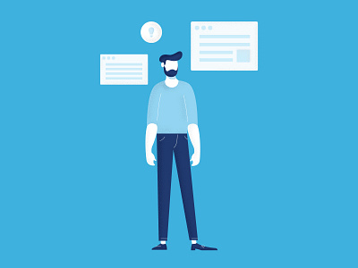Guy with an Idea - Character Design blue character corporate design illustration infographic men modern salesman website