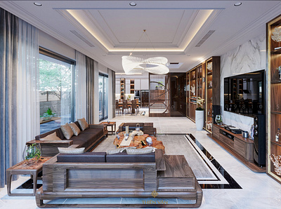 Phòng khách gỗ óc chó 3d interior design walnutfurniture