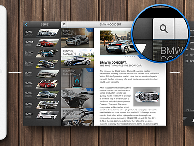 BMW App Concept - iPad app application bmw car concept ios ipad main prototyping screen sidebar ui