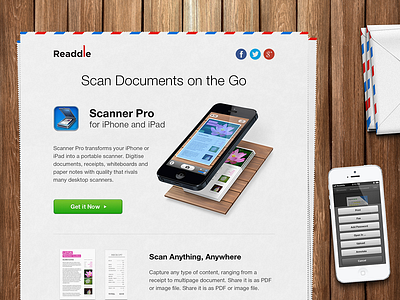 Scanner Pro - Newsletter apple application ios ipad iphone mail newsletter paper readdle scan scanner scanner pro top view wood