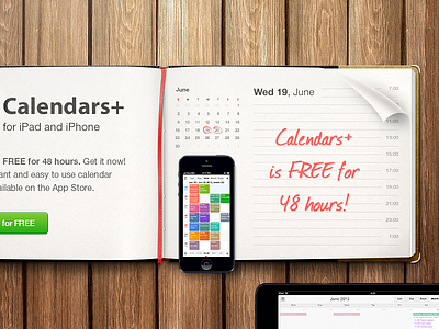 Calendars+ is FREE for 48h app application calendar free illustration ipad iphone note readdle texture wood