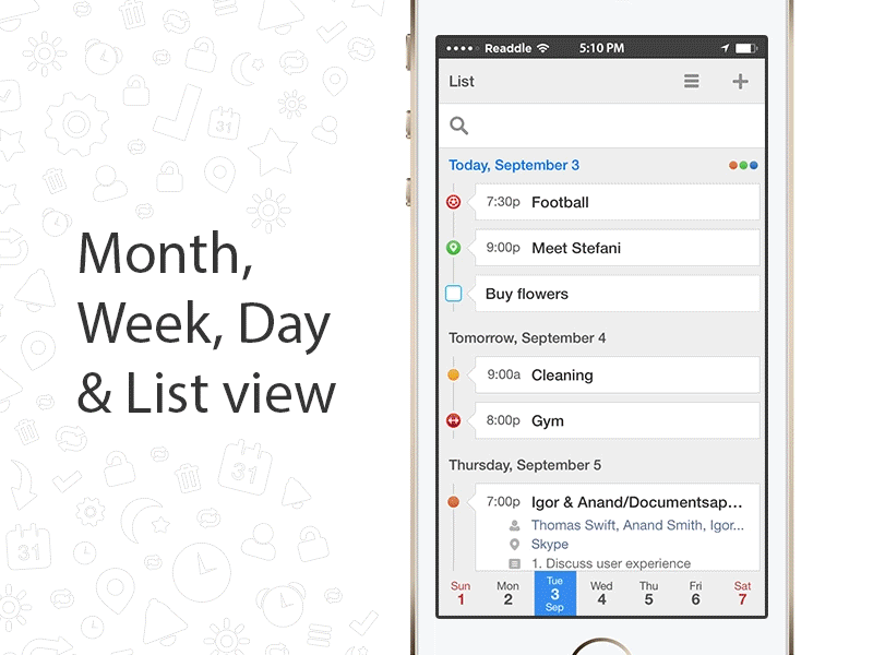 Calendars 5 - Views (GIF) calendar day event iphone list month readdle special view week