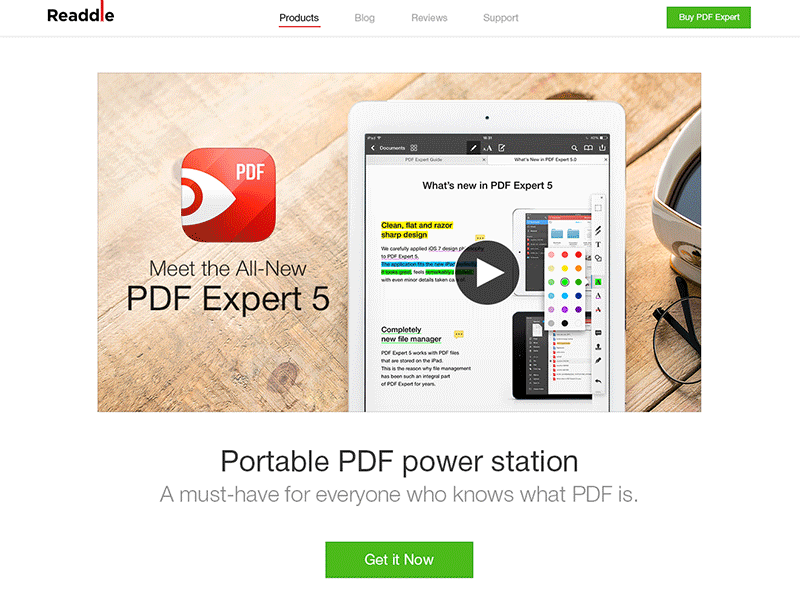 PDF Expert 5 - Landing Page (GIF) apple application expert flat ipad iphone landing new pdf readdle video viwer