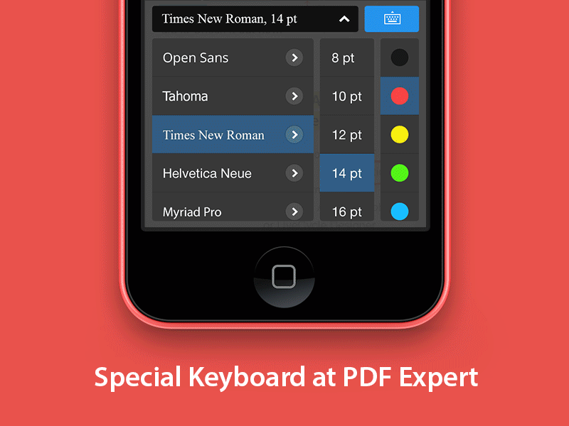 PDF Expert 5.1 - Special Keyboard color expert font ios iphone keyboard note pdf readdle size text ui