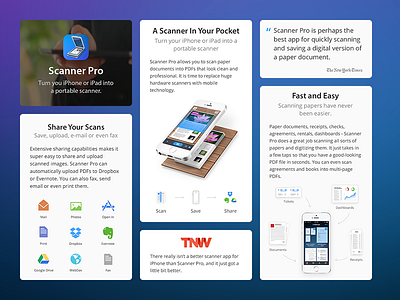 Scanner Pro 5 - Landing Page app dropbox evernote ios landing pocket readdle scan scanner share site web