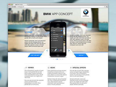 BMW App Concept - Landing Page app application bmw car concept device home iphone landing page page site upcoming web
