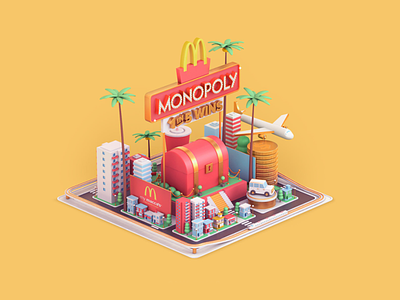 McDonald's - Monopoly 3d animation art branding design food graphic design hamburger illustration mcdonalds motion graphics play render