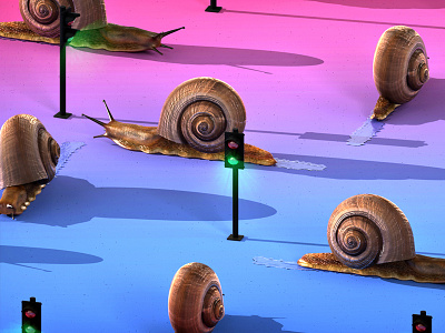 Stop Motion 3d gradient lights motion render snail stop traffic