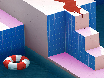 Blood Bath 3d blood gradient pool render retro rooftop tiles