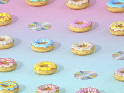 Doughnut & Disc 3d cd doughnut gradient illustration isometric ortographic patter pink pop render