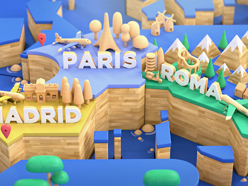 Wooden World 3d characters city europe illustration madrid map paris render rome wood world