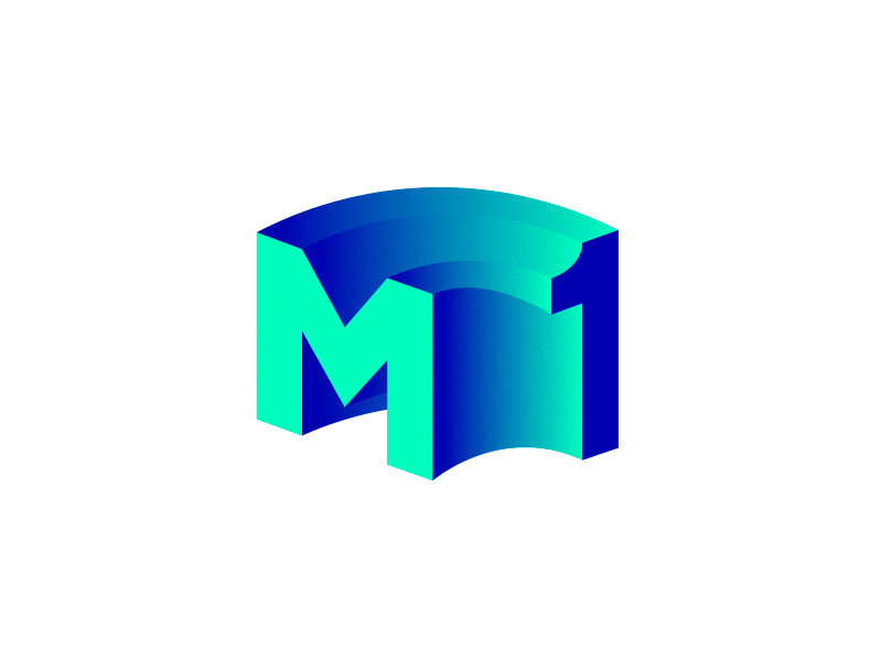 M1 coworking space 3d branding gradient isometry letters ligature logo m1 typography