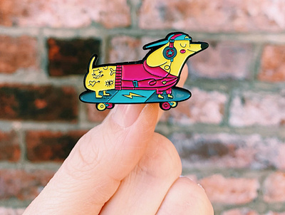 Enamel pin design - Gaspard the rad dog cool dog dog pin enamel pin etsy product illustration longboard pin pin design product design skateboard