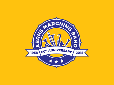 ABRHS Marching Band 60th Anniversary Logo band clarinet design drum drumhead emblem high school logo marching marching band percussion saxophone sousaphone trombone trumpet tuba