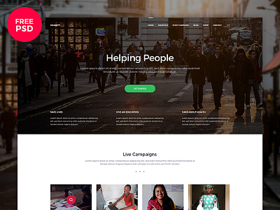 Charity Website — Free PSD charity clean design free freebie home landing minimalist page psd ui web