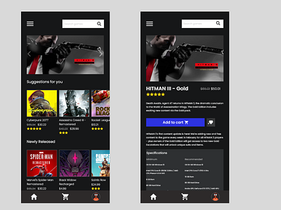 Games Store - Mobile App UI adobe xd app branding dark theme app ui dark theme mobile app ui design games store app games store app ui games store ui simple mobile app ui ui ux