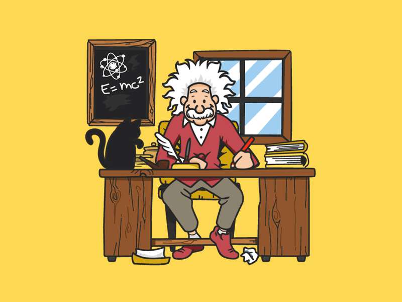 Desk Einstein GIF 2d albert animatedgif avatar cat desk einstein flat gif illustration office