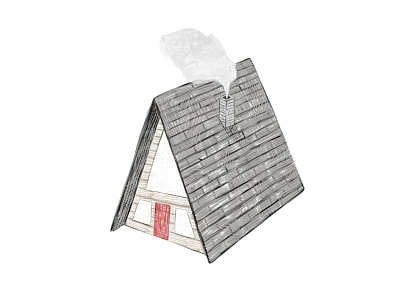A-Frame Cabin Illustration cabin chimney cottage digital door home house illustration roof smoke texture windows