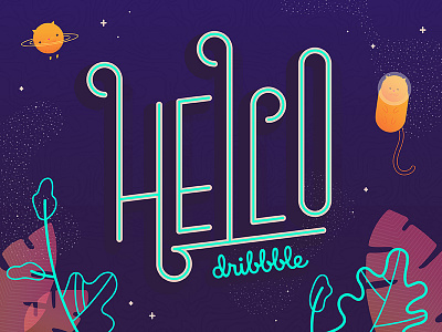 Hello Meow Dribbble! astronaut cats debut leaves outer space planets plants space stars