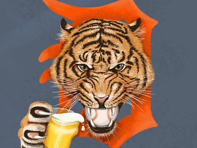 Detroit Tiger baseball beer detroit digital 2d digital art founders glass illustration old english orange photoshop sports tiger