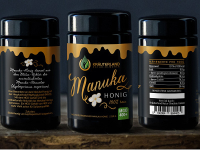 Manuka Honey Kräuterland all natural bio branding design graphic design honey illustration label logo manuka natural product vector