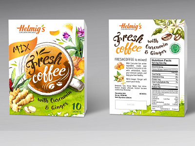 Packaging for Helmig's FreshCoffee coffee cup design draw fresh freshcoffee graphic design illustration logo mix natural organic packaging typography watercolor