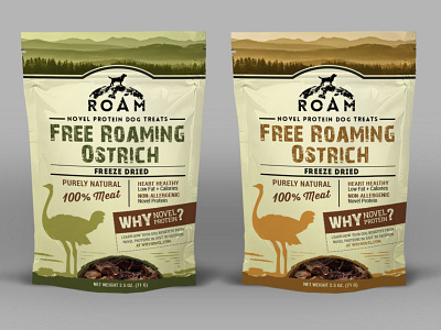 Packaging for ROAM pet treats design dpg graphic design natural packaging pet pure stand up treats typography