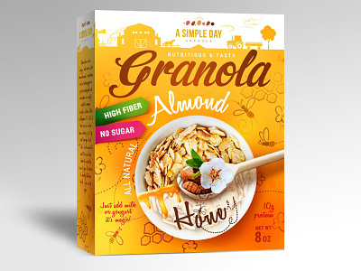 Packaging for Granola A Simple Day almond branding design granola graphic design honey illustration label natural orange packaging