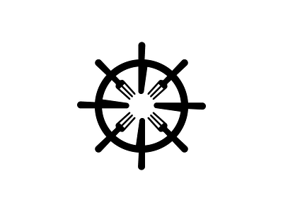 Day 32 - WheelFood corsair cutlery dailylogochallange fish food helm logo logos restaurant sail wheel