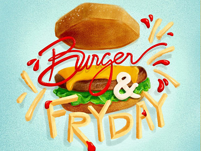 Burger & Fryday adobe apple pencil brush burger fries illustration ipad pro sketch texture typography