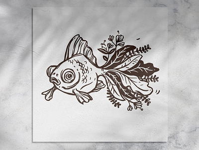 Fllower Fish doodle emblem fish flowers hand drawn illustration logo sketch
