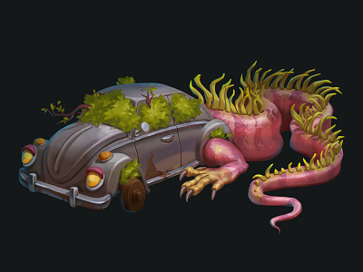 Dragon Car car concept concept art digitalart dragon game art game design iguana illustration props