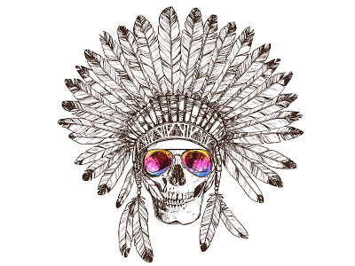 American Summer Skull drawing fashion graphic hand drawn holiday human illustration indian skull summer sunglasses tribal
