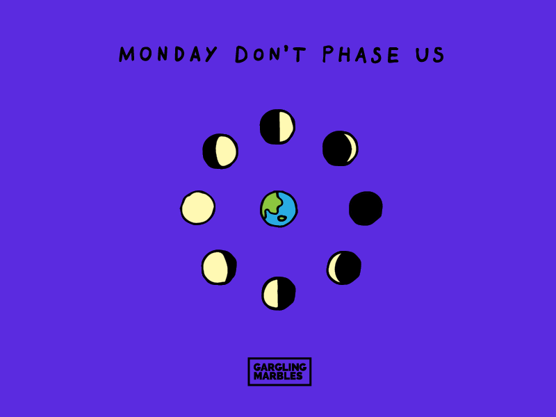 Monday Don't Phase Us bright color design designerthoughts earth gif illustration minimal monday moon phases space