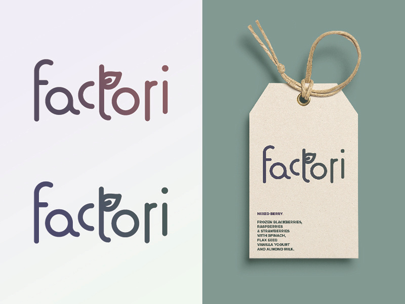 Factori Final Logo organic natural wellness health smoothie packaging tag label custom type letterforms branding logo